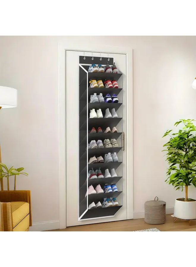 Hanging Shoe Organizer 20 Pair 10 Tier With 4 Metal Hooks Black Mesh Door Storage - Image 4